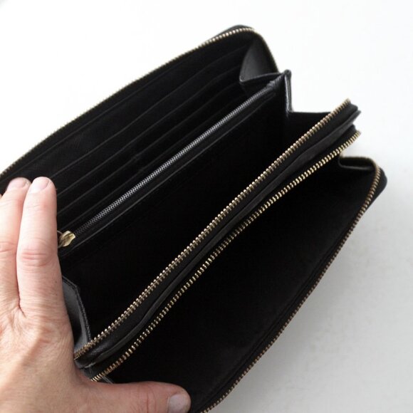 Coach Legacy Signature Double Accordion Zip Wristlet Wallet Khaki Black - Picture 8 of 8